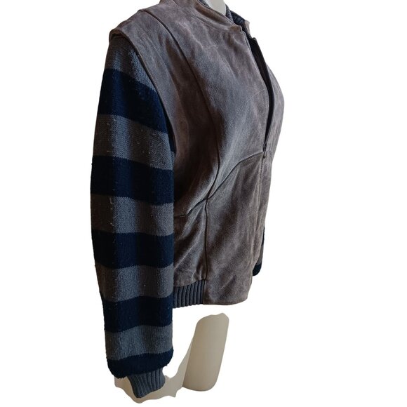 Women's Vintage Jacket Large Suede Knit Bomber Striped Grunge Learsi 1990's - Picture 3 of 10